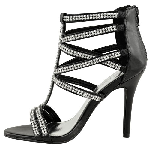 HIGH HEEL SHOES STRAPPY PROM PARTY BRIDAL SANDALS SIZE (UK 6, Black ...