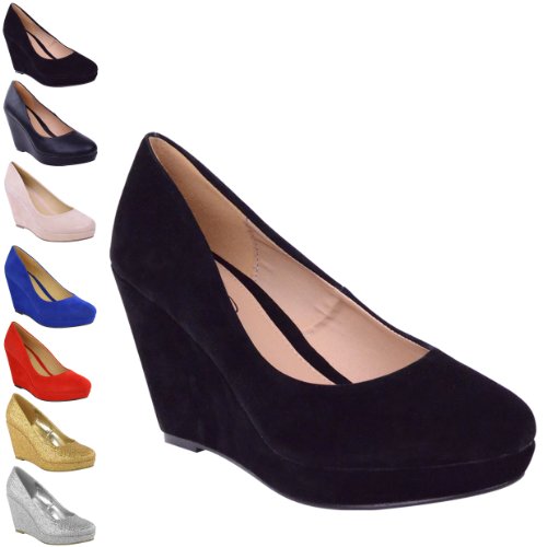 black suede wedge court shoes