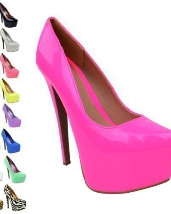 neon pink platform heels