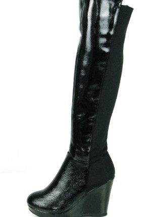 black wedge knee high boots uk