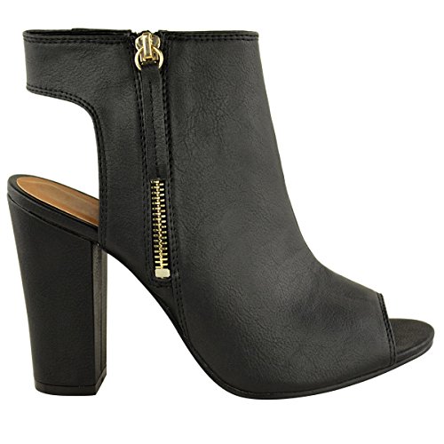 ... HIGH HEEL ANKLE BOOTS SHOES (UK 5, Black Faux leather) - Top Fashion