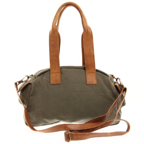 Leconi handbag vintage canvas real leather women shoulder bag used look green LE0042-C - Top ...
