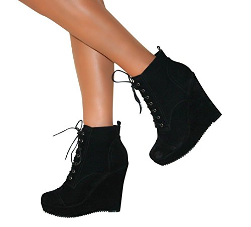 ladies black wedge ankle boots