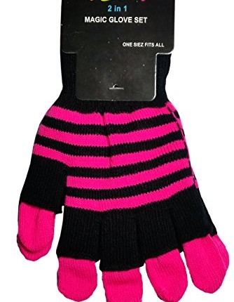 2-in-1-Stripy-Neon-Magic-Gloves-Assorted-Colours-Stretchy-Acrylic-Material-One-Size-Winter-Warm-Pink-0