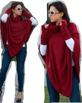 4sold-TM-Ladies-Poncho-Gloves-Mittens-Womens-Assymetrical-Cape-Top-One-Size-Acrylic-Blends-Collar-Neck-Warmer-Scarf-Shawl-burgundy-0