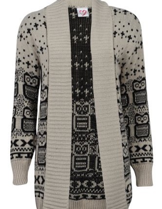 66B-New-Womens-Oat-Owl-Printed-Ladies-Long-Sleeve-Knitted-Winter-Cardigan-Size-1214-0