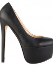 92S-Womens-Black-Faux-Leather-Round-Toe-Ladies-Platform-High-Stiletto-Heel-court-Shoes-Size-6-0-0