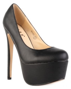 92S-Womens-Black-Faux-Leather-Round-Toe-Ladies-Platform-High-Stiletto-Heel-court-Shoes-Size-6-0