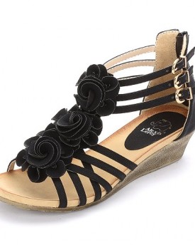 Alexis-Leroy-Womens-Shoes-Fashion-Wedge-Heel-T-straps-Buckle-Roman-Sandals-Black-Size-6-0