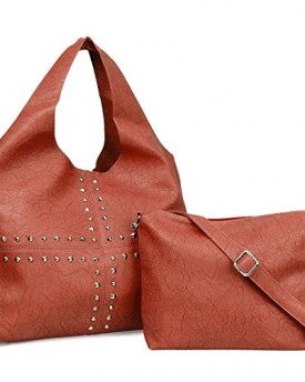 BMC-Cute-Hot-Rod-Red-Faux-Leather-Gold-Studded-Design-2-in-1-Summer-Tote-Fashion-Shoulder-Bag-Combo-0