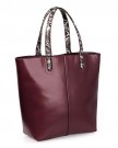 BMC-Womens-Wine-Red-PU-Leather-Faux-Snakeskin-Top-Handle-Fashion-Tote-Canvas-Purse-Handbag-Set-0-0