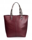 BMC-Womens-Wine-Red-PU-Leather-Faux-Snakeskin-Top-Handle-Fashion-Tote-Canvas-Purse-Handbag-Set-0-1