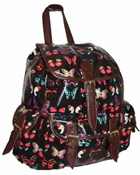 Backpack-Rucksack-Canvas-Ladies-Girls-Bag-Shoulder-Handbag-Travel-Gym-College-ButterflyBlack-Oil-Cloth-0