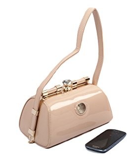 Beige-Nude-Patent-Elegant-Occasion-Designer-Handbag-with-Gold-Trim-by-Peach-0