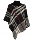 Berry-Check-Tartan-Knitted-Ponchos-Womens-Cape-Wrap-Shawl-Jumper-Winter-Knitwear-Black-0