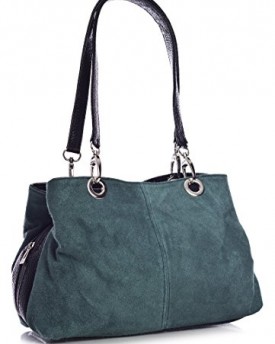 Big-Handbag-Shop-Womens-Small-Twin-Top-Multi-Zip-Pockets-Suede-Leather-Shoulder-Bag-3MP-Teal-Blk-0
