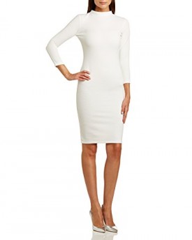 Bill-Mar-Womens-Crinkle-Midi-Body-Con-34-Sleeve-Dress-White-Size-10-0