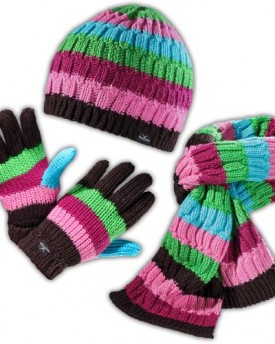 Black-Canyon-Winter-Set-3-Pieces-Knitted-Hat-Scarf-Gloves-pink-gestreift-SizeSM-0