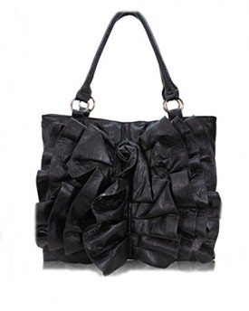 Black-Faux-Leather-Ruffled-Shoulder-bag-0