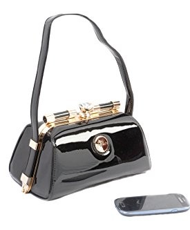 Black-Patent-Elegant-Occasion-Designer-Handbag-with-Gold-Trim-by-Peach-0