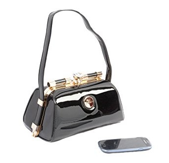 Black-Patent-Elegant-Occasion-Designer-Handbag-with-Gold-Trim-by-Peach-0
