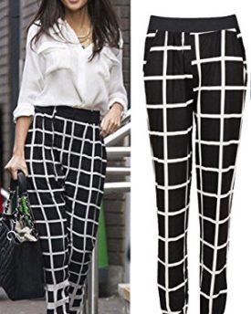 Black-S-M-WOMENS-LADIES-CELEBRITY-MICHELLE-KEEGAN-CHECK-PATTERNED-HAREM-PANTS-TROUSERS-0