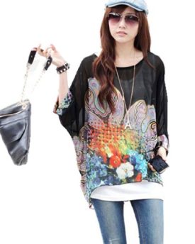 Bohemian-Floral-Batwing-Sleeve-Plus-Chiffon-Blouse-Womens-Loose-Off-Shoulder-T-Shirt-Tops-0