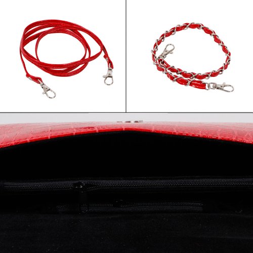 Bundle Monster Womens Fashion Classy Envelope Evening Patent Croc Skin Embossed Clutch Hand Bag Purse, SLEEK RED - Image 5