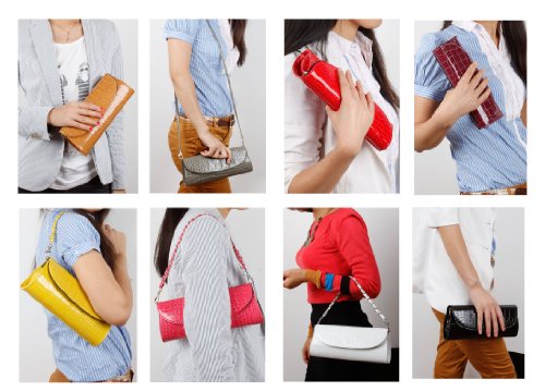 Bundle Monster Womens Fashion Classy Envelope Evening Patent Croc Skin Embossed Clutch Hand Bag Purse, SLEEK RED - Image 6