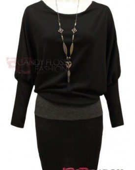 CANDY-FLOSS-LADIES-BATWING-JUMPER-DRESS-TOP-WITH-NECKLACE-SIZE-BLACK-SM-0