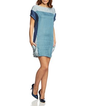 Calvin-Klein-Jeans-Womens-Short-Sleeve-Dress-Blue-Blau-DRAPEY-BLOCKED-INDIGO-196-16-0