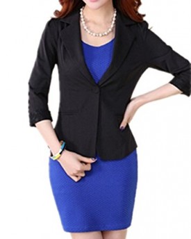 Candy-Color-Ladies-34-Sleeve-Lace-Slim-Lapel-Button-Jacket-Suit-Coat-Tops-OutwearBlackUK-10-12Asia-size-XL-0
