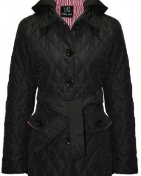 Catch-One-Womens-Ladies-Quilted-Padded-Button-Hooded-Winted-Belted-Jacket-Coat-Black-S-0