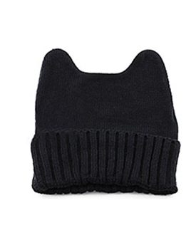 Cute-Cat-Ear-Shape-Women-Girl-Warm-Winter-Knitted-Hat-Beanie-Cap-Black-0