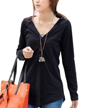 DJT-2014-New-Fashion-Design-Women-V-Neck-Button-Slim-Hoodied-SweatshirtTopTeeShirtBlouseT-Shirt-Black-Size-XL-UK-14-0