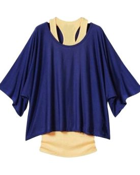 DJT-2PCS-Women-Batwing-Casual-Short-Sleeve-Loose-TopBlousePulloverVestTankTeeT-Shirt-Blue-Yellow-Size-XXL-UK-18-0