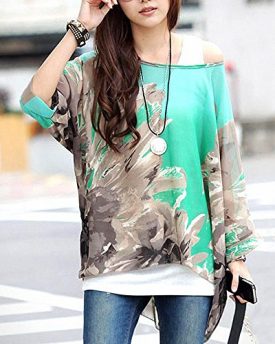 DJT-Floral-Batwing-Sleeve-Plus-Chiffon-Blouse-Womens-Loose-Off-Shoulder-T-Shirt-Tops-Blue-Grey-0-0