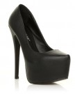 DONNA-Black-PU-Leather-Stilleto-Very-High-Heel-Platform-Court-Shoes-Size-UK-7-EU-40-0-0