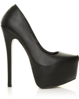 DONNA-Black-PU-Leather-Stilleto-Very-High-Heel-Platform-Court-Shoes-Size-UK-7-EU-40-0
