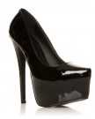 DONNA-Black-Patent-PU-Leather-Stilleto-Very-High-Heel-Platform-Court-Shoes-Size-UK-7-EU-40-0-0