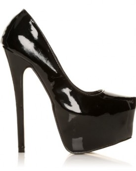 DONNA-Black-Patent-PU-Leather-Stilleto-Very-High-Heel-Platform-Court-Shoes-Size-UK-7-EU-40-0