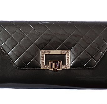 Dark-Grey-Patent-Clutch-Handbag-with-Diamante-Clasp-and-Quilted-Front-0