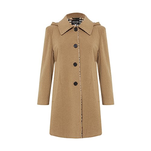De La Crème - Women's Winter Faux Wool Jacket Ladies Check Lined Detachable Hooded Coat (UK 10/EU 36/US 8, Camel) - Image 3