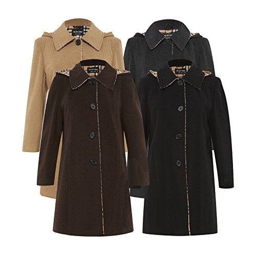 De La Crème - Women's Winter Faux Wool Jacket Ladies Check Lined Detachable Hooded Coat (UK 10/EU 36/US 8, Camel) - Image 4