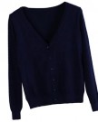 Dehang-Womens-V-Neck-Front-Button-Knit-Cardigan-Sweater-Size-L-Navy-0