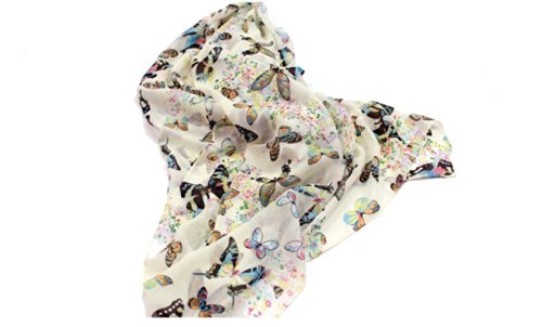 Demarkt Fashion Women Chiffon Wrap Butterfly Print Bowknot Pattern Scarf Shawl Scarves Off-White - Image 4