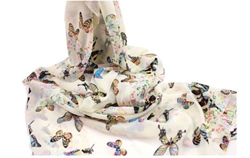Demarkt Fashion Women Chiffon Wrap Butterfly Print Bowknot Pattern Scarf Shawl Scarves Off-White - Image 5