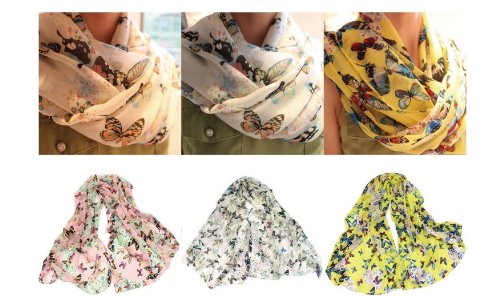 Demarkt Fashion Women Chiffon Wrap Butterfly Print Bowknot Pattern Scarf Shawl Scarves Off-White - Image 7