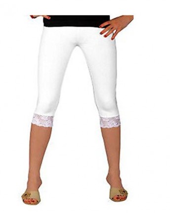 ELEGANCE-Ladies-Crop-With-Lace-Details-34-Cotton-Quality-Leggings-Ref2191-laced-Medium-UK-12-White-0