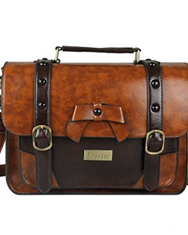 Ecosusi-Brand-New-Vintage-Designer-Faux-Leather-Satchel-Bag-School-Message-Handbag-Brown-0